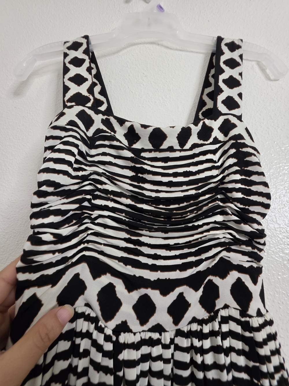 Tracy Reese Anthropologie Womens XS Black White Geometric Ruched Midi Dress - Picture 9 of 16